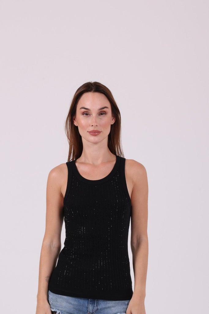 Black Tank top with rhinestones - AngelCode