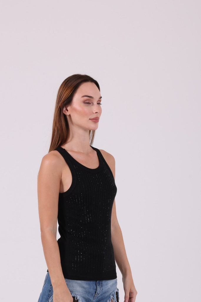 Black Tank top with rhinestones - AngelCode